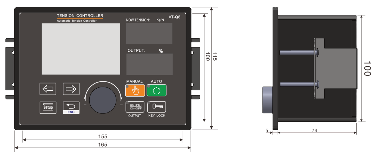 AT-X8 front and side dimensions